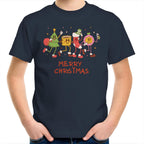Crazy Christmas Characters - Kids Youth T-Shirt Navy Kids Christmas T-shirt Christmas Printed In Australia