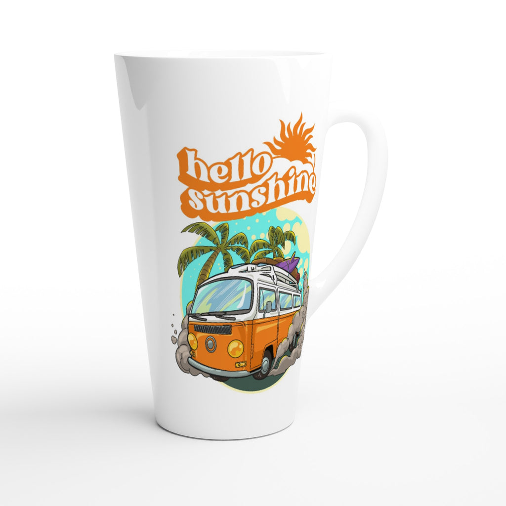 Hello Sunshine, Beach Van - White Latte 17oz Ceramic Mug Latte Mug Globally Fulfilled Summer Surf