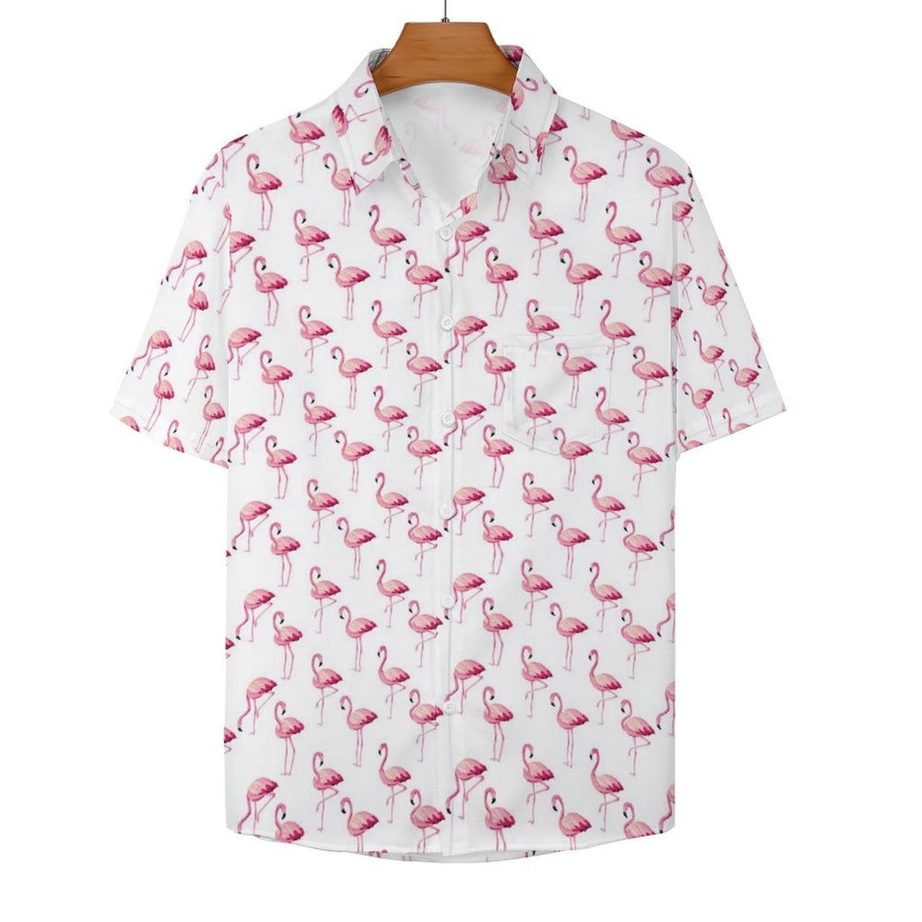 Flamingos Women's Short-Sleeve Button Up Shirt Women's Short-Sleeve Button Up Shirt animal Printed Offshore