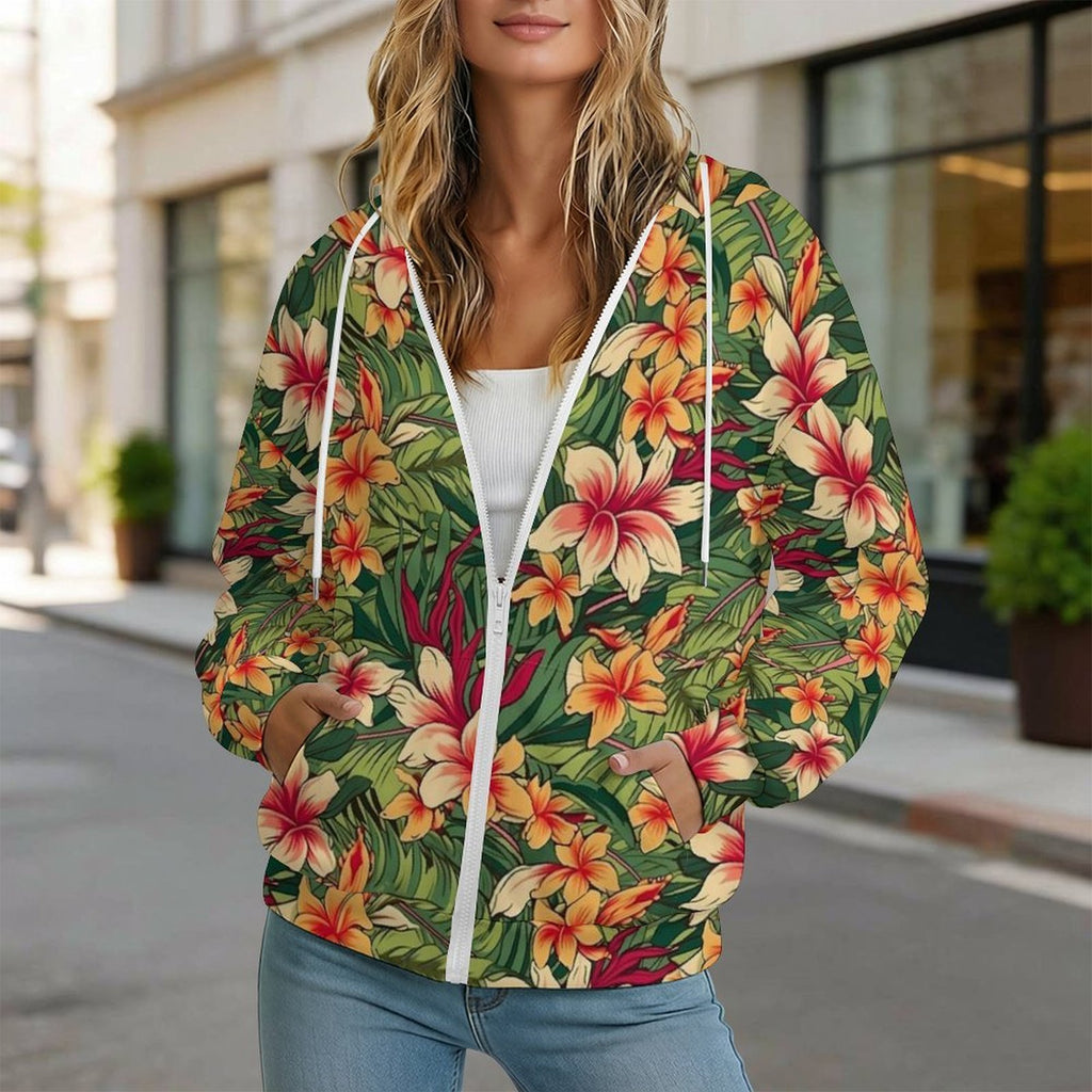 Vintage Hawaiian Floral Women's Full-Zip Hoodie