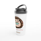 Personalised - Ok, But First Coffee, Hedgehog - White 15oz Stainless Steel Travel Mug Personalised Travel Mug animal Coffee Customise Globally Fulfilled Personalise