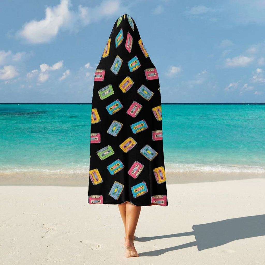 Colourful Cassette Tapes Kids Hooded Blanket 100cm x 130cm Kids Hooded Blanket Music Printed Offshore Retro