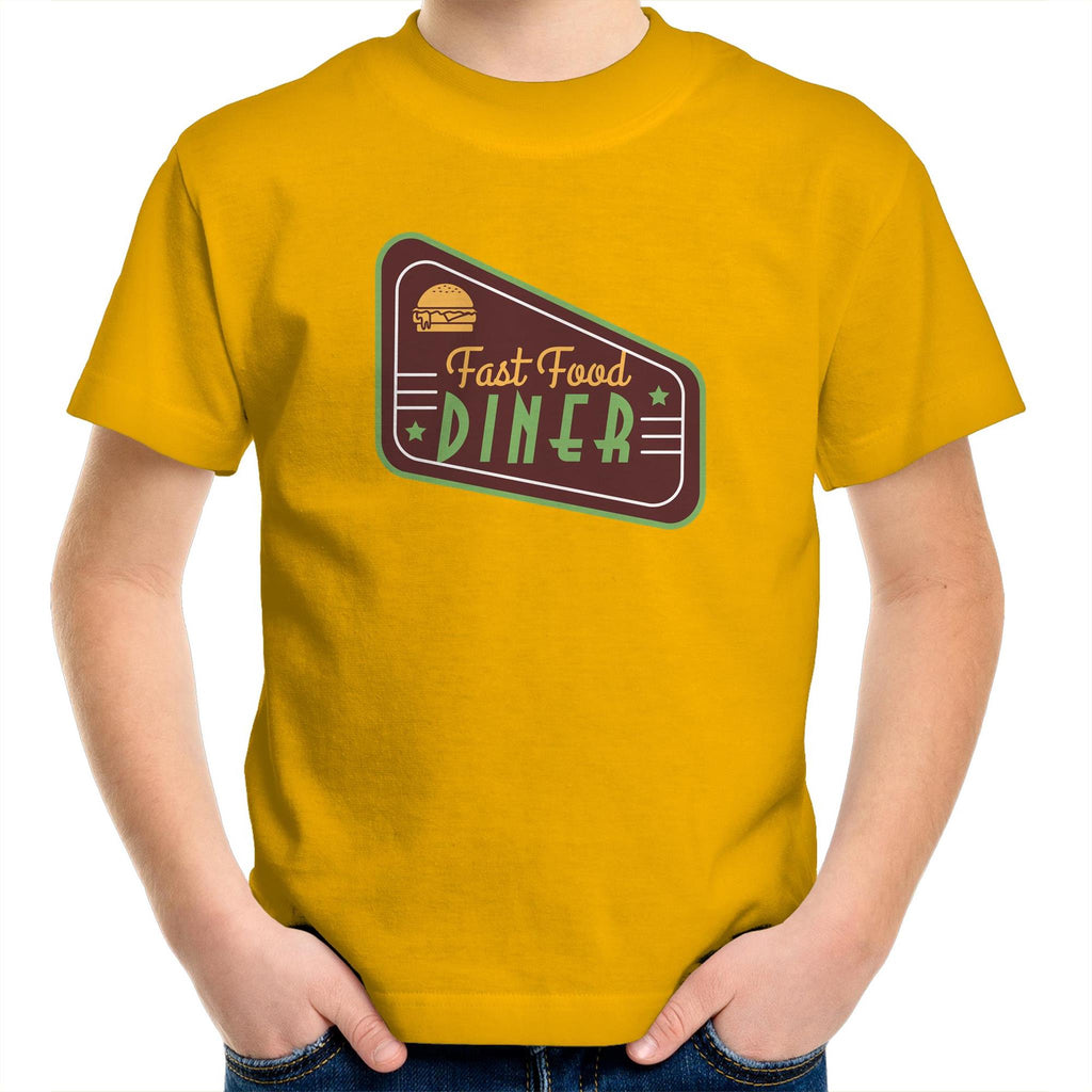 Fast Food Diner Sign - Kids Youth T-Shirt Gold Kids Youth T-shirt Food Printed In Australia Retro