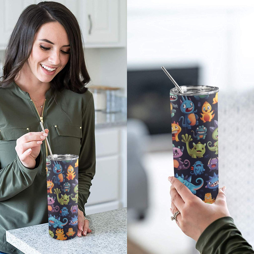 Monster Mania - 20oz Tall Skinny Tumbler with Lid and Straw