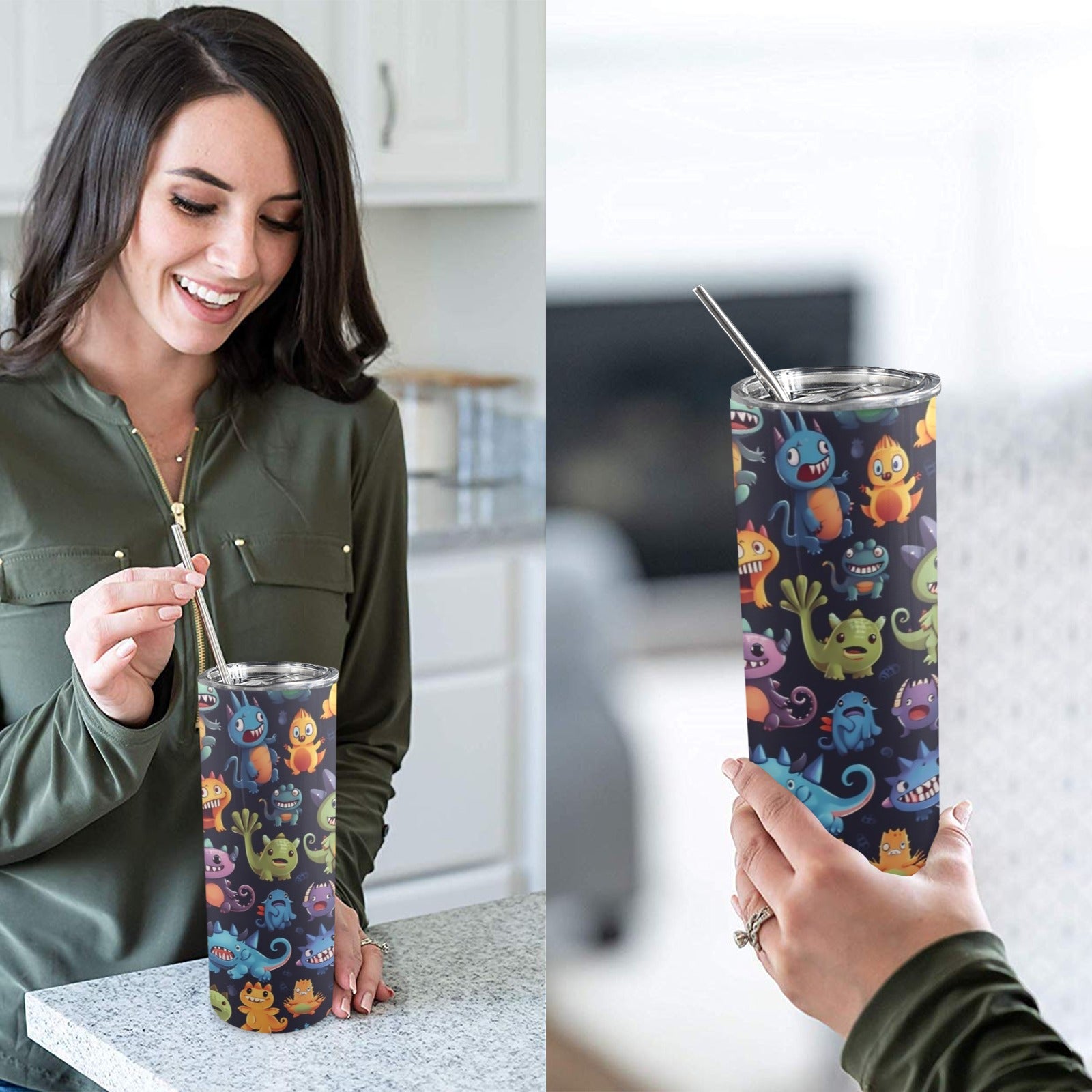 Monster Mania - 20oz Tall Skinny Tumbler with Lid and Straw