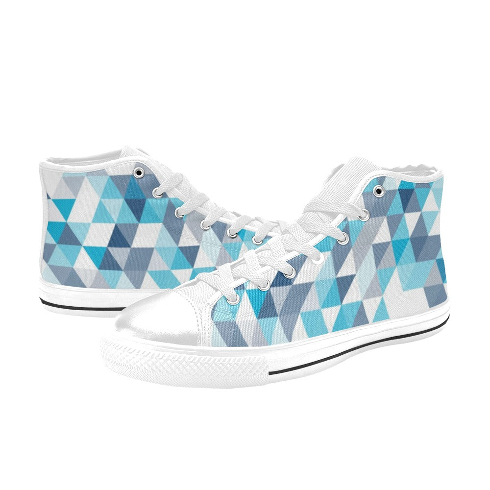 Blue Triangles - Women's High Top Canvas Shoes