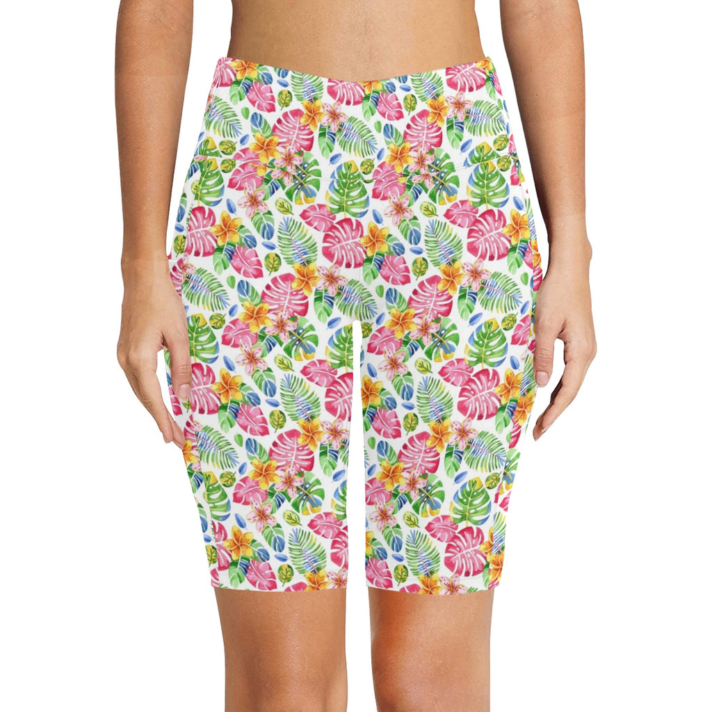 Bright Painted Tropical Women's Bike Shorts With Side Pockets