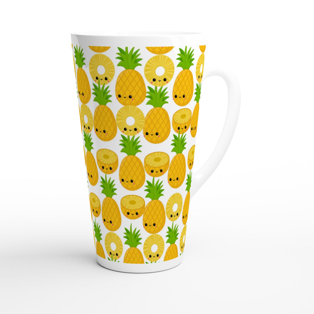 Happy Pineapples - White Latte 17oz Ceramic Mug Latte Mug food Globally Fulfilled