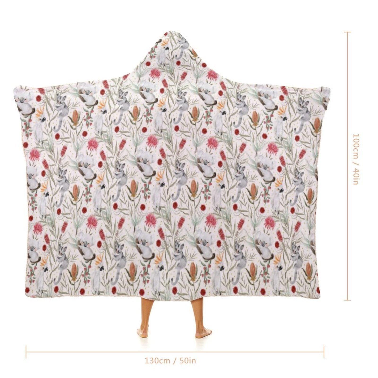 Australian Plants And Animals Kids Hooded Blanket 100cm x 130cm