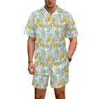 Tropical Flowers And Leaves Men's Hawaiian Shirt & Shorts Set Men's Hawaiian Shirt & Shorts Set Plants Printed Offshore