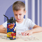 Blue Comic Book - Kids Water Bottle with Chug Lid (12 oz) Kids Water Bottle with Chug Lid comic Printed Offshore