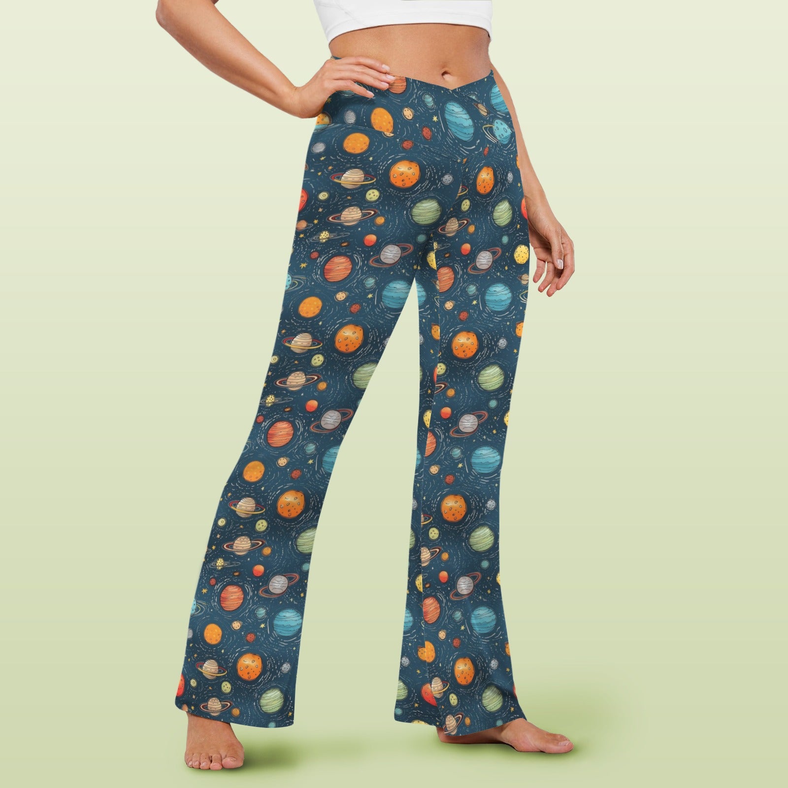 Galaxy High Waist Crossover Tummy Control Flare Leggings High Waist Flare Leggings Printed Offshore Space