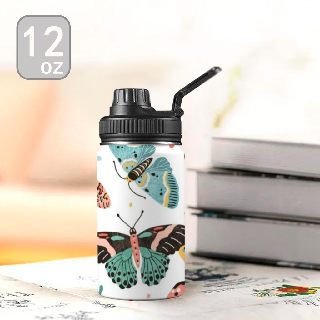 Pretty Moths And Butterflies Kids Water Bottle with Chug Lid (12 oz) Kids Water Bottle with Chug Lid animal Printed Offshore