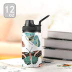 Pretty Moths And Butterflies Kids Water Bottle with Chug Lid (12 oz) Kids Water Bottle with Chug Lid animal Printed Offshore