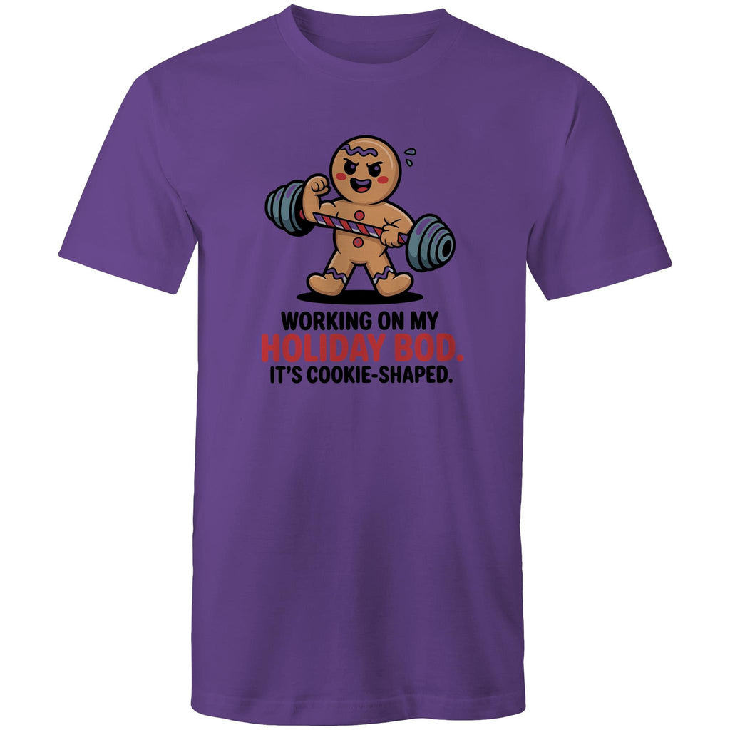 Working On My Holiday Bod, It's Cookie Shaped - Mens T-Shirt Purple Mens Christmas T-shirt Christmas Printed In Australia