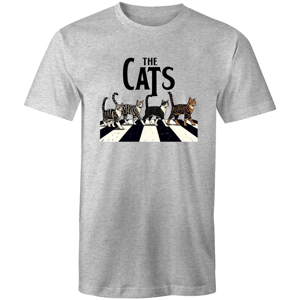 The Cats, Fab Four Crossing Road - Mens T-Shirt Grey Marle Mens T-shirt animal Music Printed In Australia