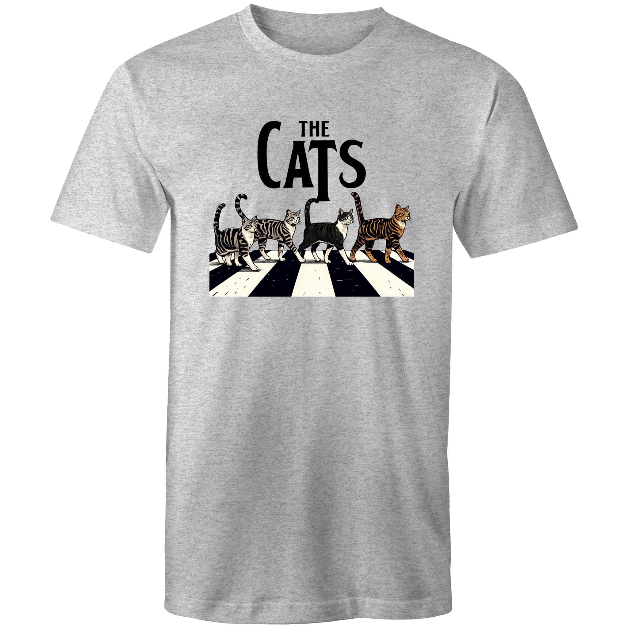 The Cats, Fab Four Crossing Road - Mens T-Shirt Grey Marle Mens T-shirt animal Music Printed In Australia