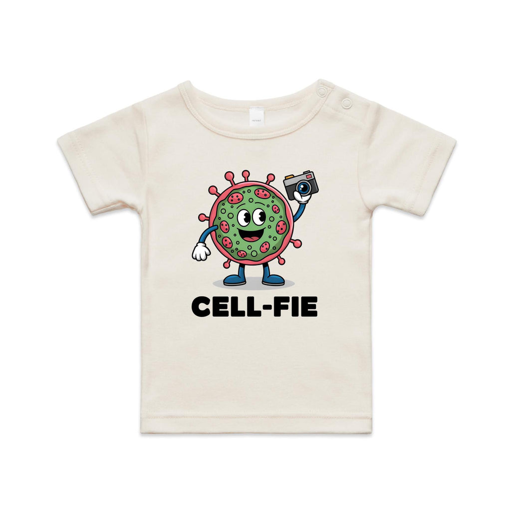 Cell-fie Cell Selfie AS Colour Baby T-shirt Natural Baby T-shirt Printed In Australia Science