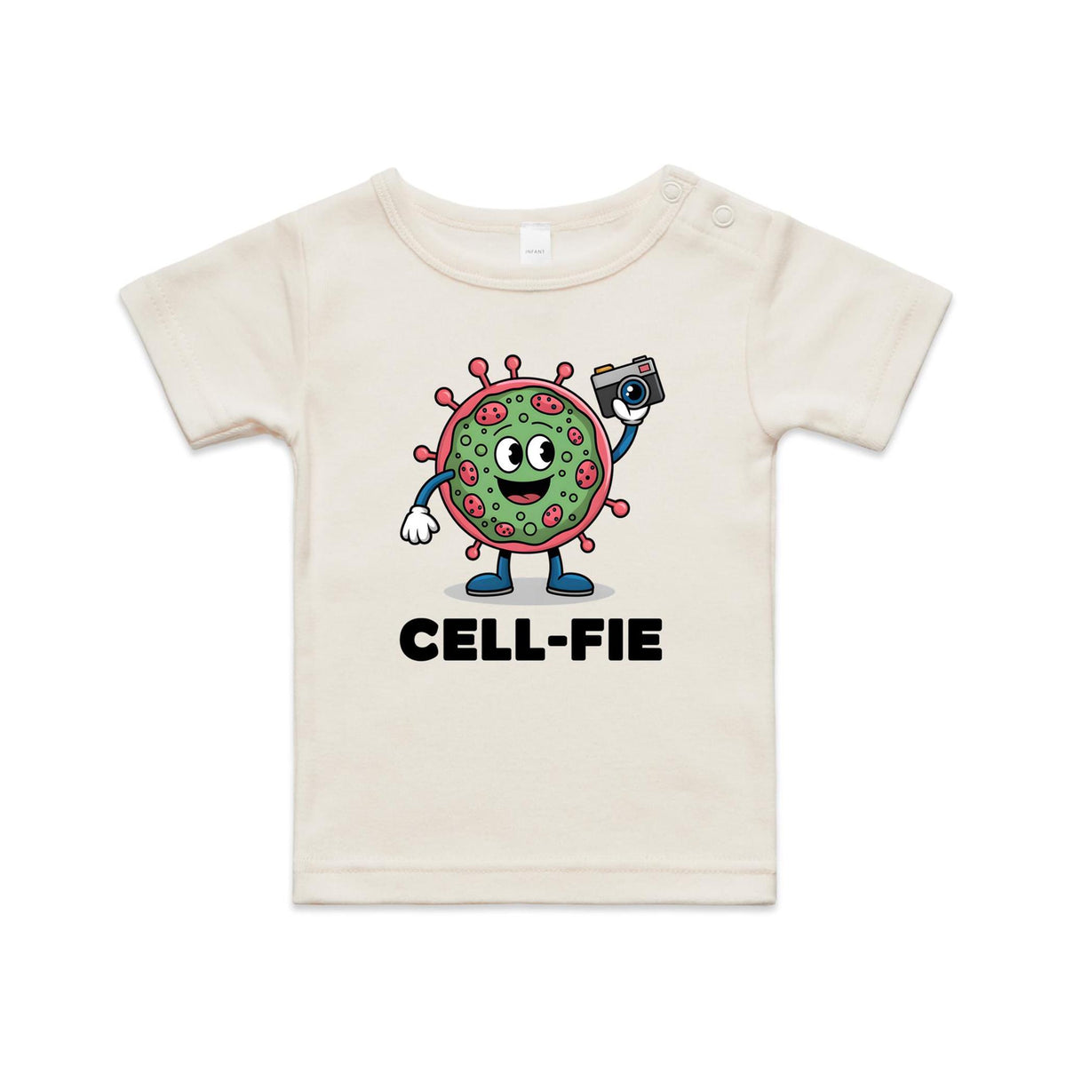 Cell-fie Cell Selfie AS Colour Baby T-shirt Natural Baby T-shirt Printed In Australia Science