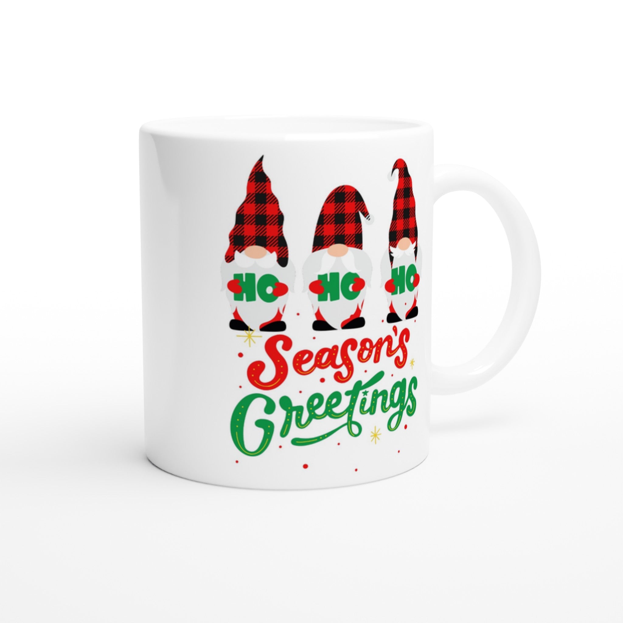 Christmas Gnome, Season's Greetings - White 11oz Ceramic Mug Christmas Mug Christmas Globally Fulfilled
