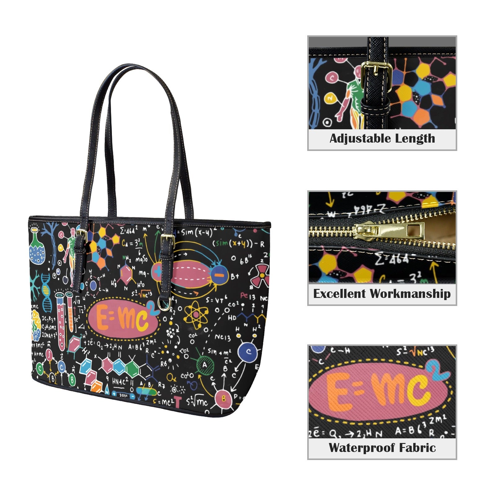 Science Time Blackboard - Leather Tote Bag-Large