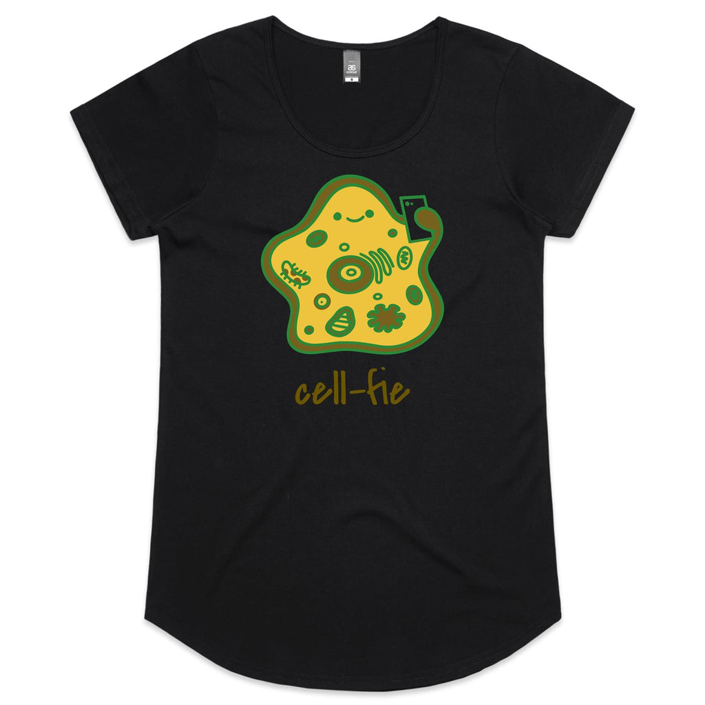 Cell-fie - Womens Scoop Neck T-Shirt Black Womens Scoop Neck T-shirt Printed In Australia Science