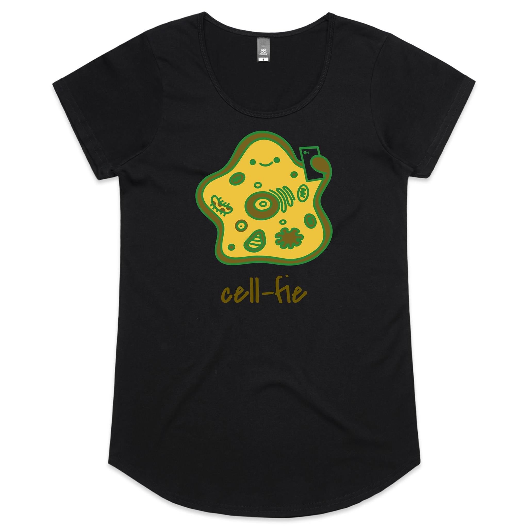 Cell-fie - Womens Scoop Neck T-Shirt Black Womens Scoop Neck T-shirt Printed In Australia Science