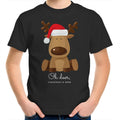 Oh Deer Christmas Is Here, Reindeer - Kids Youth T-Shirt Black Kids Christmas T-shirt Christmas Printed In Australia
