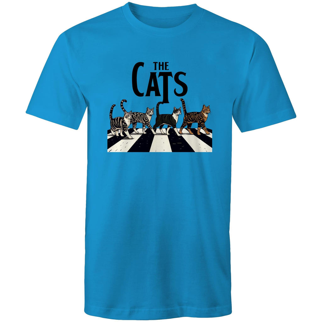 The Cats, Fab Four Crossing Road - Mens T-Shirt Arctic Blue Mens T-shirt animal Music Printed In Australia