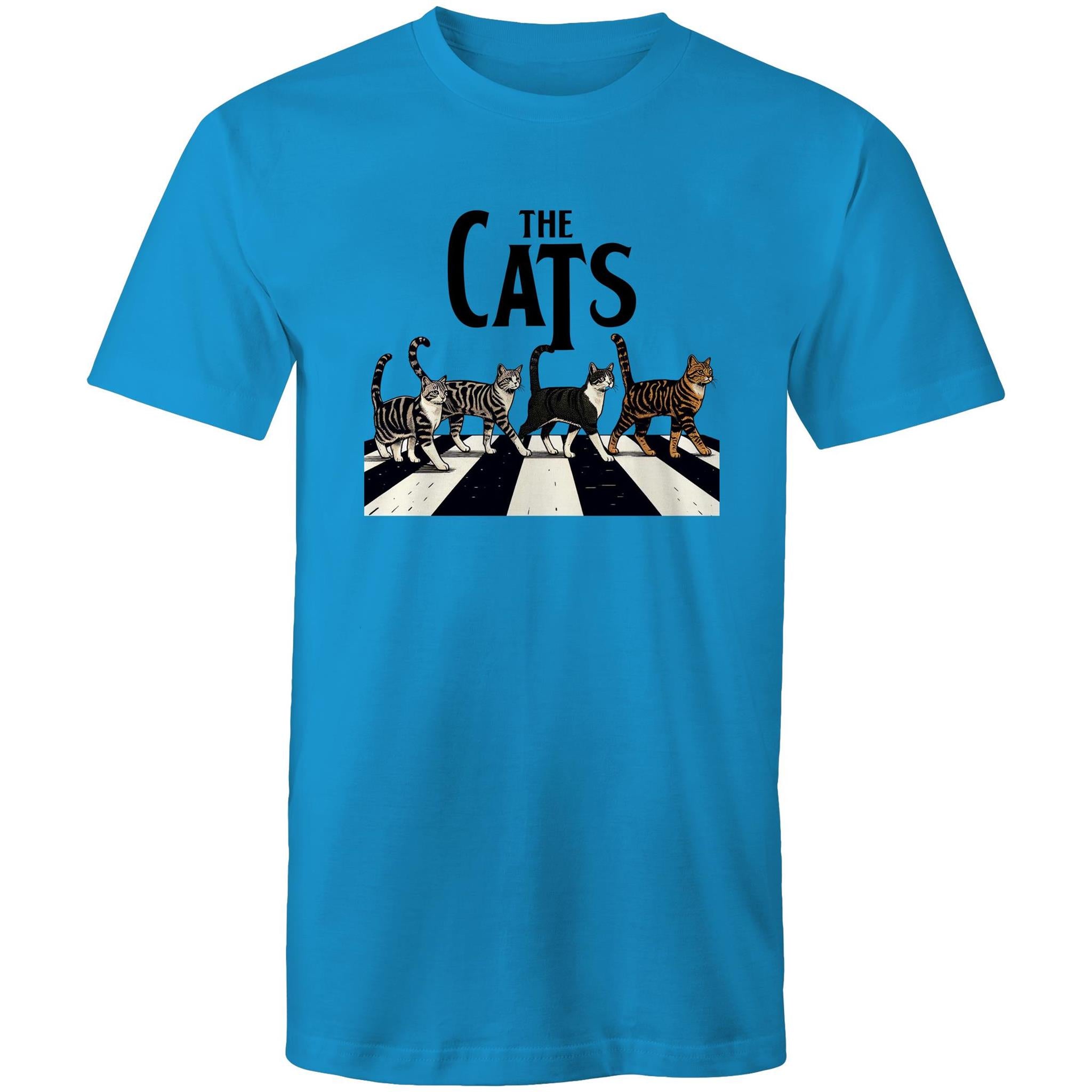 The Cats, Fab Four Crossing Road - Mens T-Shirt Arctic Blue Mens T-shirt animal Music Printed In Australia