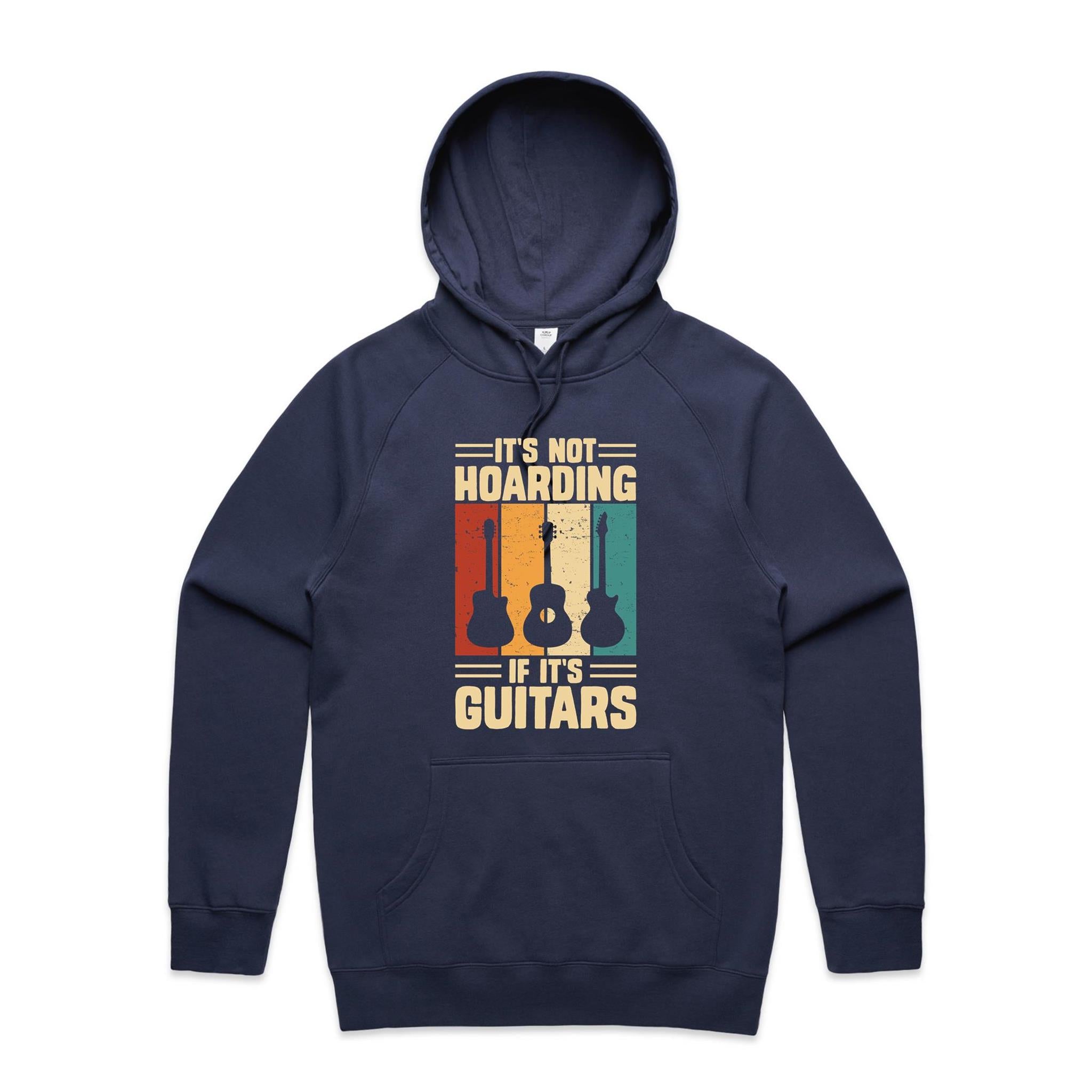 It's Not Hoarding If It's Guitars - Mens Hoodie Midnight Blue Mens Hoodie Music Printed In Australia