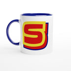 Personalised - Superhero Initial - White 11oz Ceramic Mug with Color Inside Ceramic Blue Personalised 11oz Mug customise Globally Fulfilled Name personalise