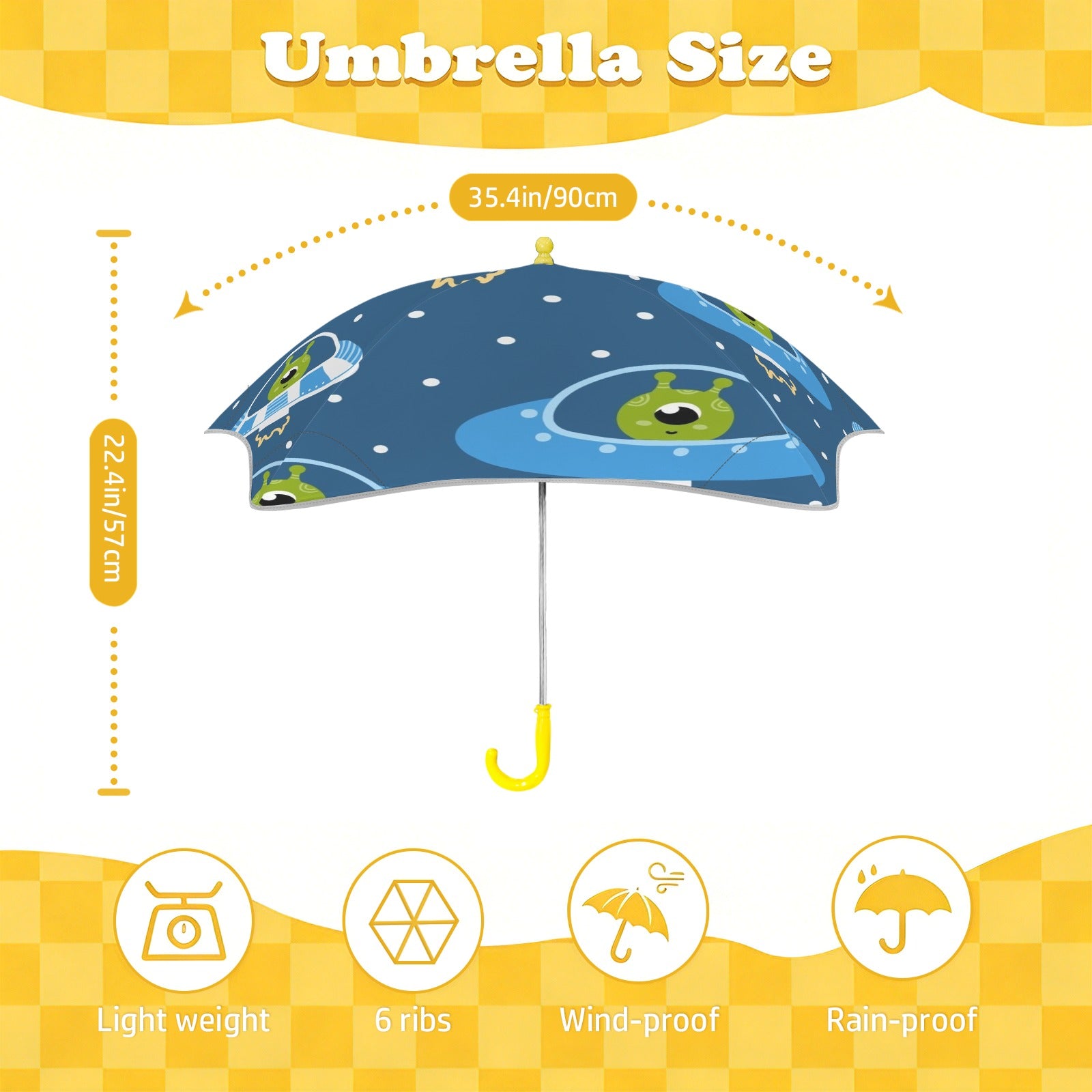Cute Aliens in UFOs Kids Safe Round Corner Umbrella Kids Safe Round Corner Umbrella Printed Offshore Sci-Fi