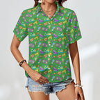 Bright 80's Women's Short-Sleeve Button Up Shirt Women's Short-Sleeve Button Up Shirt Printed Offshore Retro