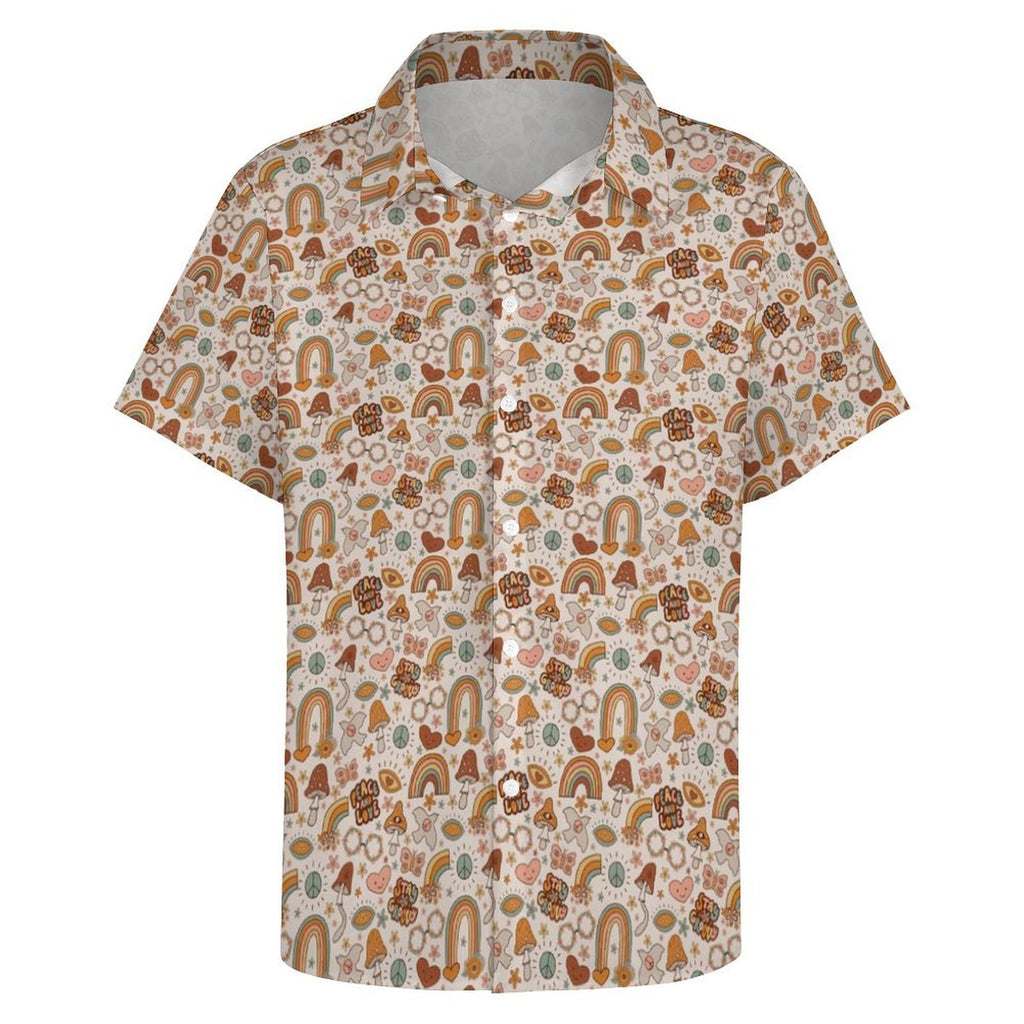 Peace And Love Women's Collared Pocketless Short Sleeve Shirt
