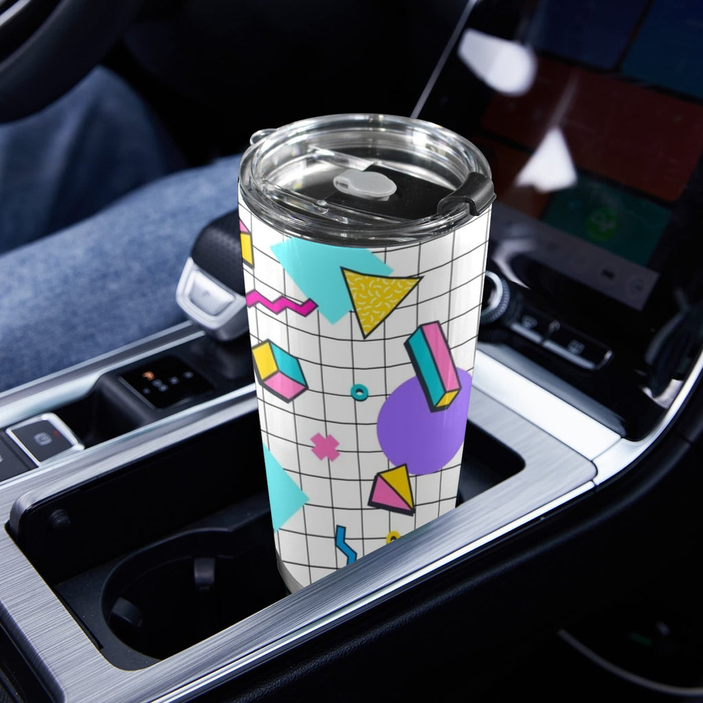 80's Grid - 20oz Mobile Tumbler with Lid (Black Lock)