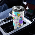 80's Grid - 20oz Mobile Tumbler with Lid (Black Lock)