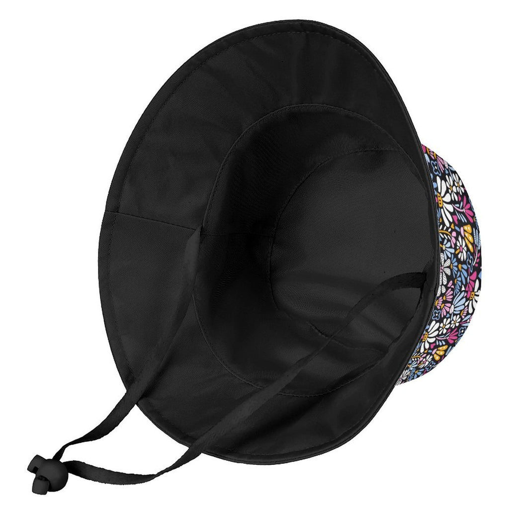 Graphic Flowers On Black Kids Bucket Hat Kids Bucket Hat Plants Printed Offshore