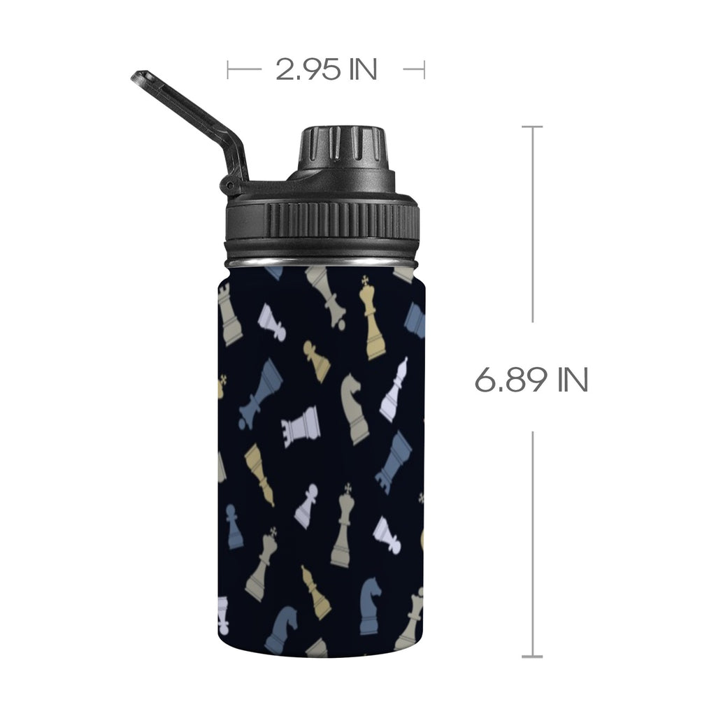 Chess Pattern - Kids Water Bottle with Chug Lid (12 oz) One Size Kids Water Bottle with Chug Lid Chess Games Printed Offshore