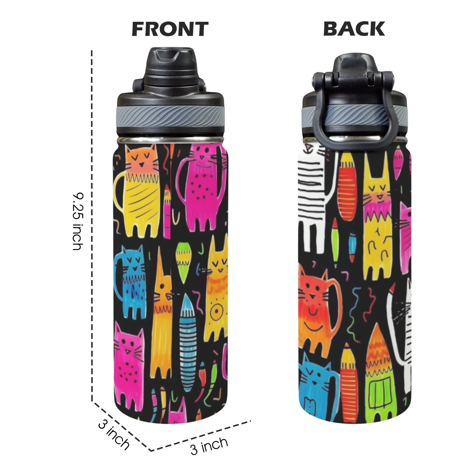 Colourful Cats - Insulated Water Bottle with Dual-Use Lid (18oz) Insulated Water Bottle with Dual-Use Lid (18oz) Printed Offshore
