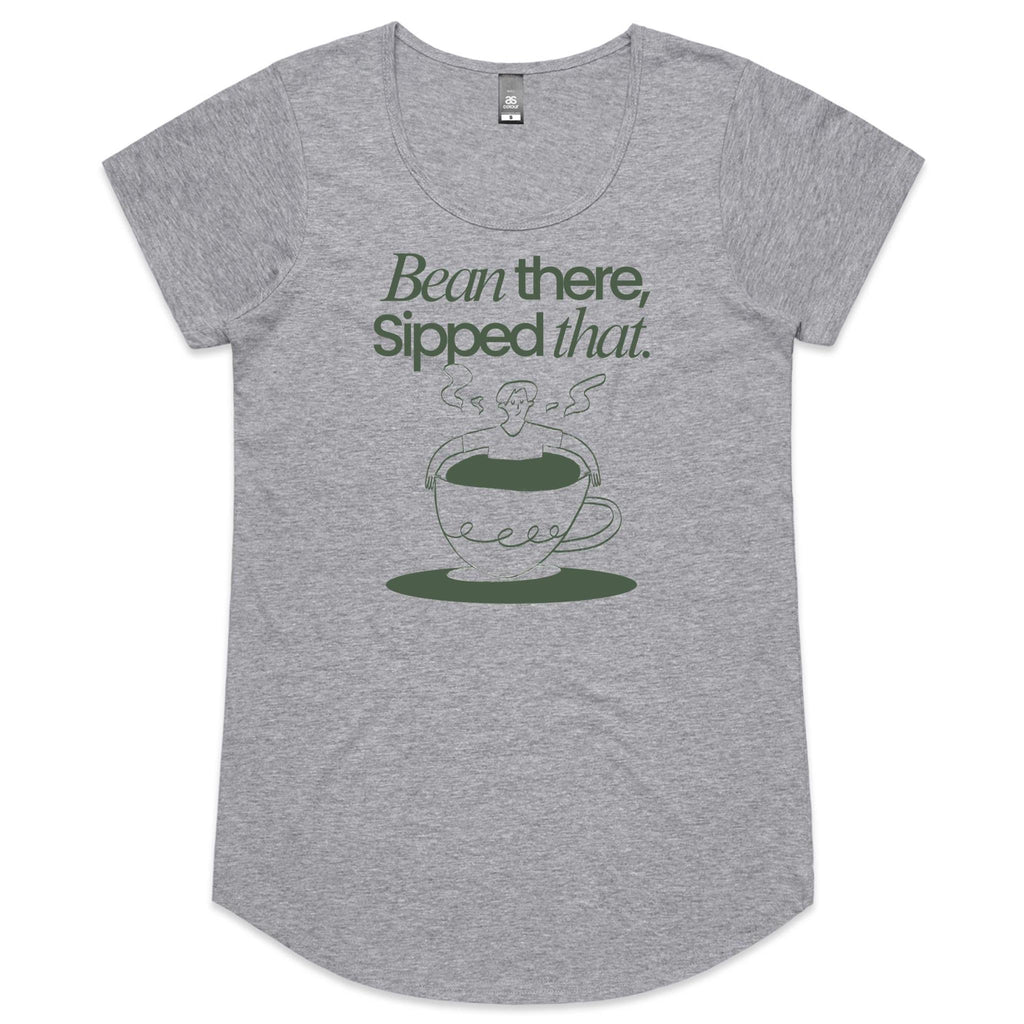 Bean There, Sipped That, Coffee - Womens Scoop Neck T-shirt Grey Marle Womens Scoop Neck T-shirt Coffee Printed In Australia