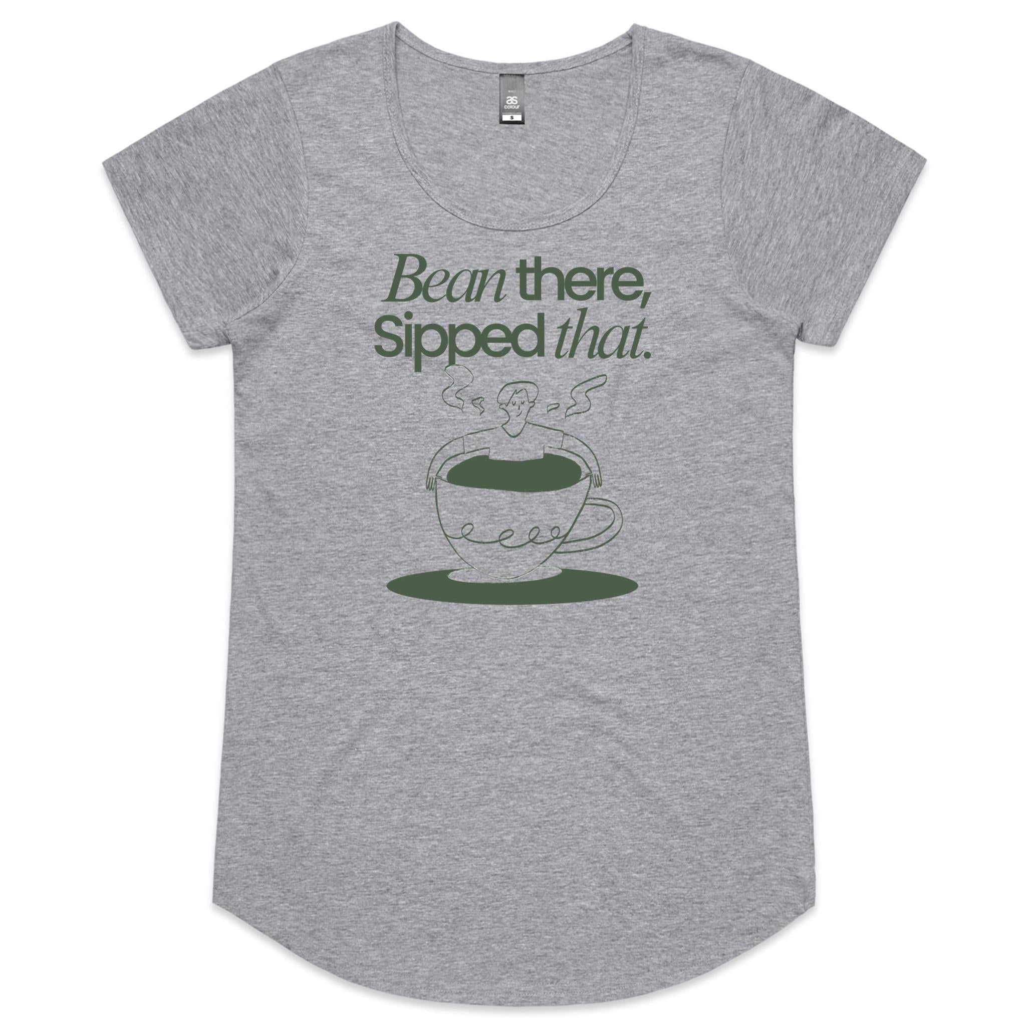 Bean There, Sipped That, Coffee - Womens Scoop Neck T-shirt Grey Marle Womens Scoop Neck T-shirt Coffee Printed In Australia