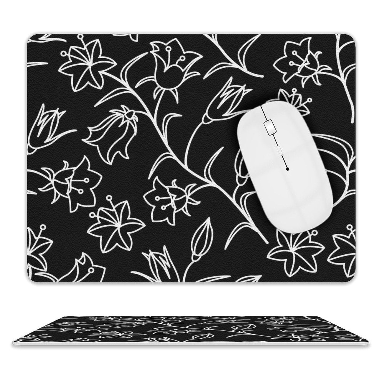 Black And White Floral - Leather Mouse Pad white One size Leather Mouse Pad Plants Printed Offshore