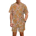 Orange Retro Floral Men's Hawaiian Shirt & Shorts Set