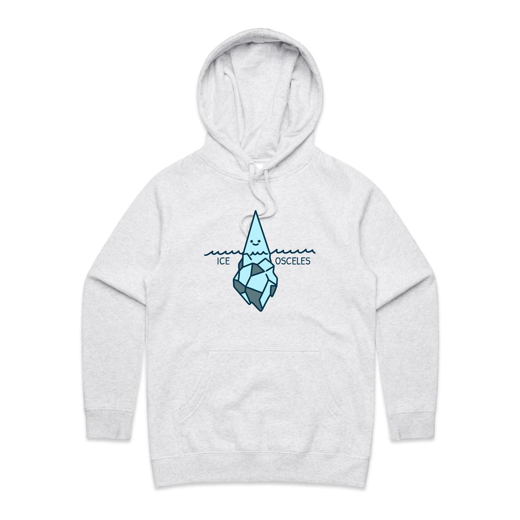 Ice-Osceles, Maths Pun - Womens Hoodie White Marle Womens Hoodie Maths Printed In Australia