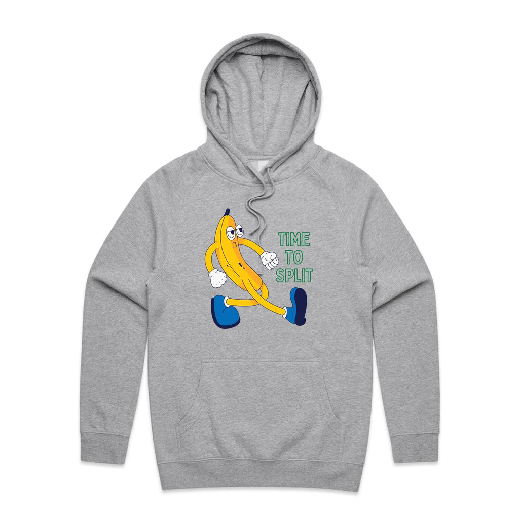 Banana, Time To Split - Mens Hoodie Grey Marle Mens Hoodie Food Printed In Australia