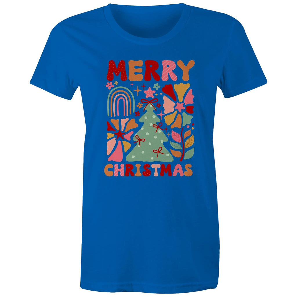 Merry Christmas - Womens T-shirt Bright Royal Womens Christmas T-shirt Christmas Printed In Australia