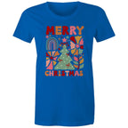 Merry Christmas - Womens T-shirt Bright Royal Womens Christmas T-shirt Christmas Printed In Australia