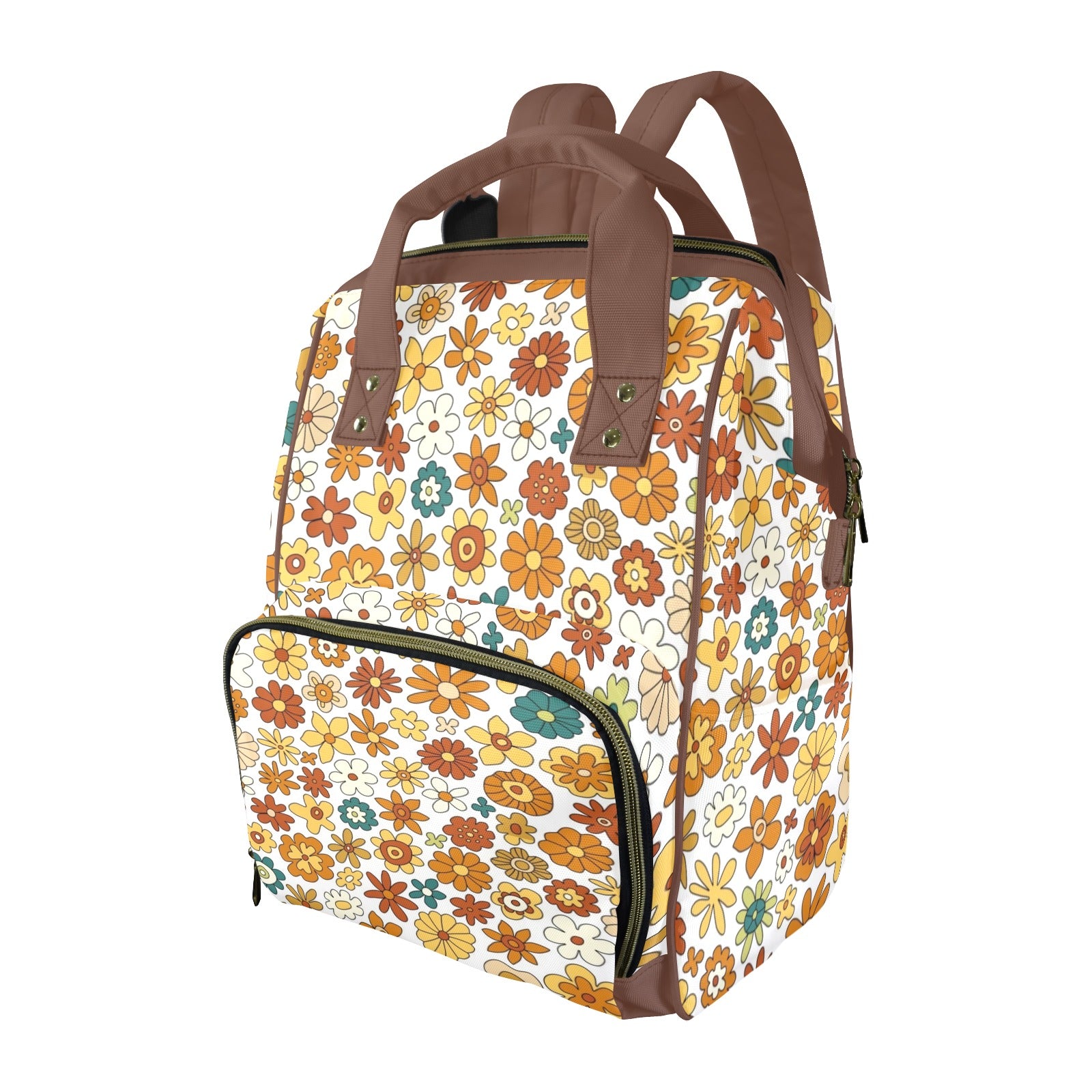 70's Style Floral Multi-Function Backpack, Nappy / Diaper Bag One Size Multi-function Backpack, Nappy / Diaper Bag Plants Printed Offshore