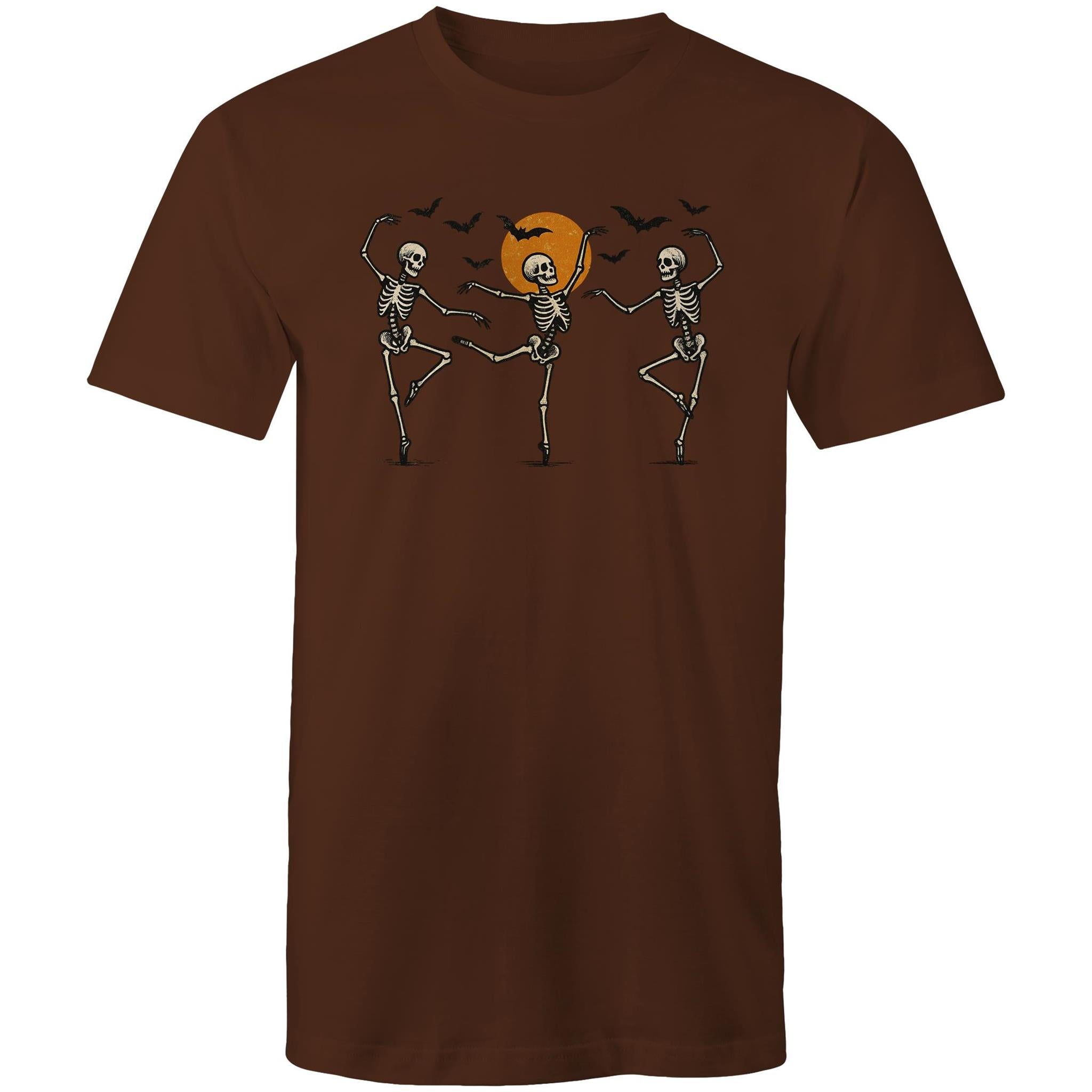 Skeleton Dance, Halloween - Mens T-Shirt Dark Chocolate Mens T-shirt Halloween Printed In Australia